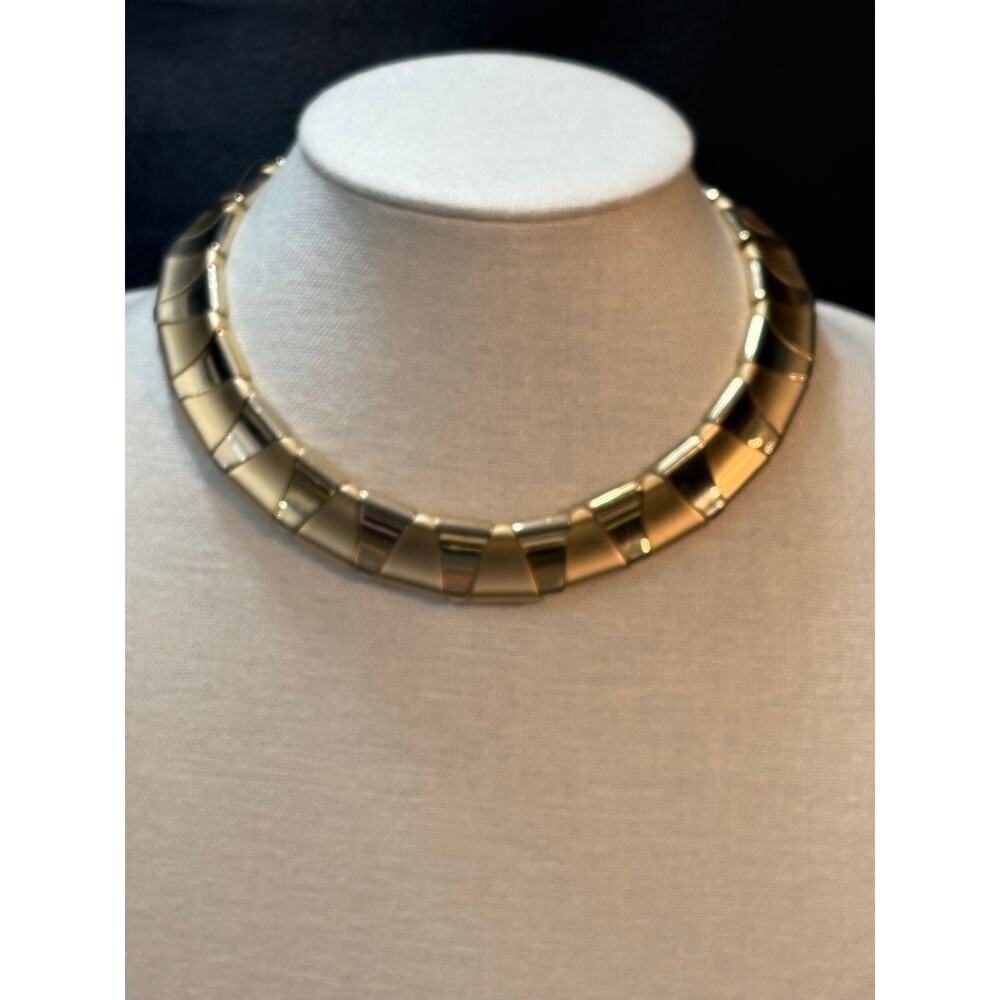 Vintage Gold Tone Statement Collar Necklace 111g Geometric Link